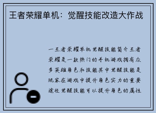 王者荣耀单机：觉醒技能改造大作战